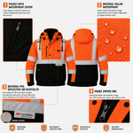 OTRAHUM Jaket Bomber Safety Hi-Vis High Visibility Jacket ANSI Reflective Scothlite Hifiz Bahan Taslan Waterproof untuk Tambang Mining Engineer Security Steward Patwal Hiking Geo Mapping
