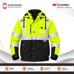 OTRAHUM Jaket Bomber Safety Hi-Vis High Visibility Jacket ANSI Reflective Scothlite Hifiz Bahan Taslan Waterproof untuk Tambang Mining Engineer Security Steward Patwal Hiking Geo Mapping