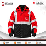 OTRAHUM Jaket Bomber Safety Hi-Vis High Visibility Jacket ANSI Reflective Scothlite Hifiz Bahan Taslan Waterproof untuk Tambang Mining Engineer Security Steward Patwal Hiking Geo Mapping