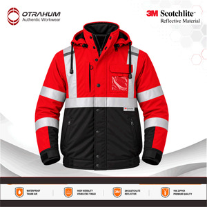 OTRAHUM Jaket Bomber Safety Hi-Vis High Visibility Jacket ANSI Reflective Scothlite Hifiz Bahan Taslan Waterproof untuk Tambang Mining Engineer Security Steward Patwal Hiking Geo Mapping
