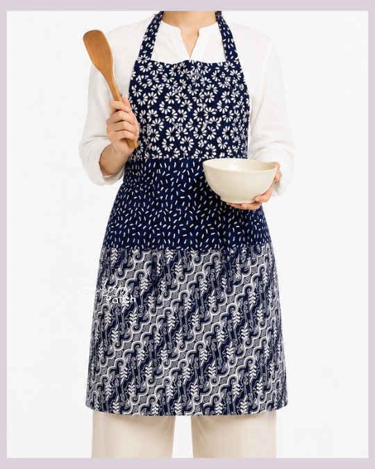 Celemek Memasak Batik Cap (Biru Dongker)
