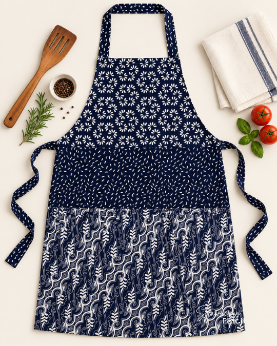 Celemek Memasak Batik Cap (Biru Dongker)