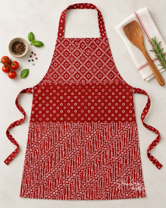 Celemek Memasak Batik Cap (Merah)