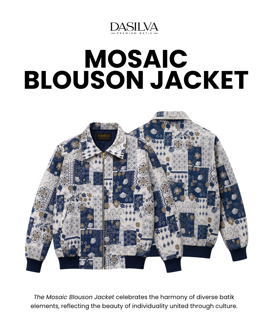 jaket bomber batik blouson motif mozaic blue