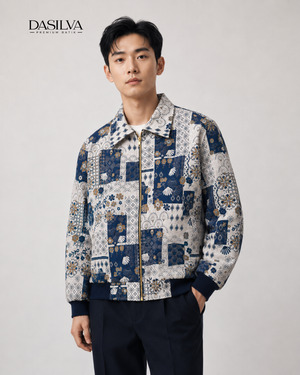 jaket bomber batik blouson motif mozaic blue