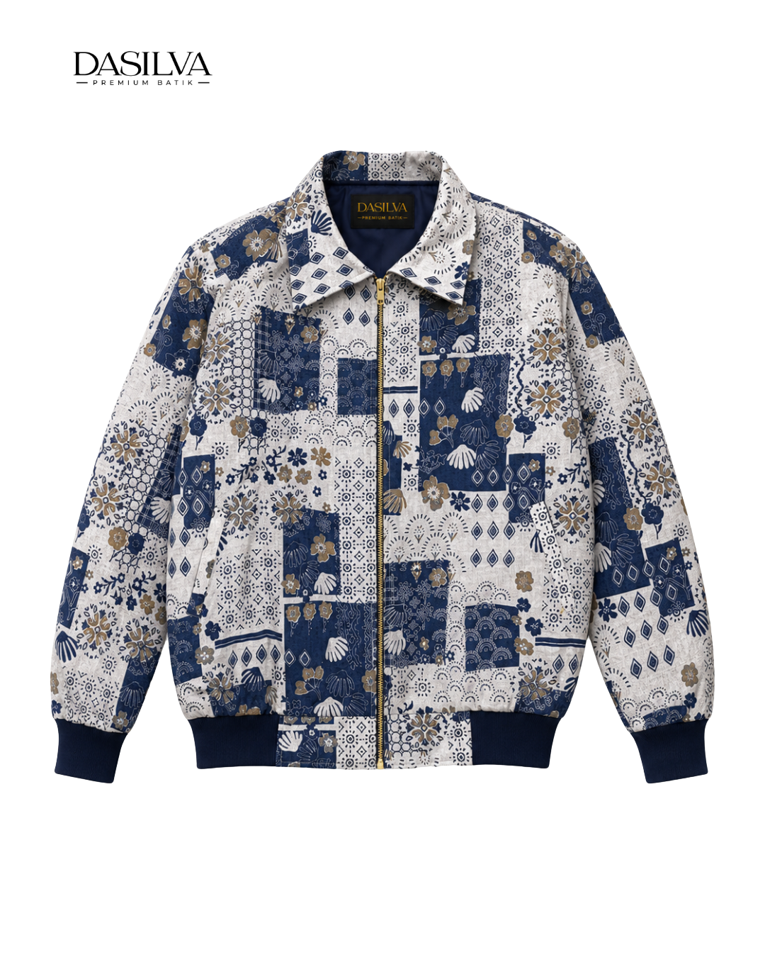 jaket bomber batik blouson motif mozaic blue