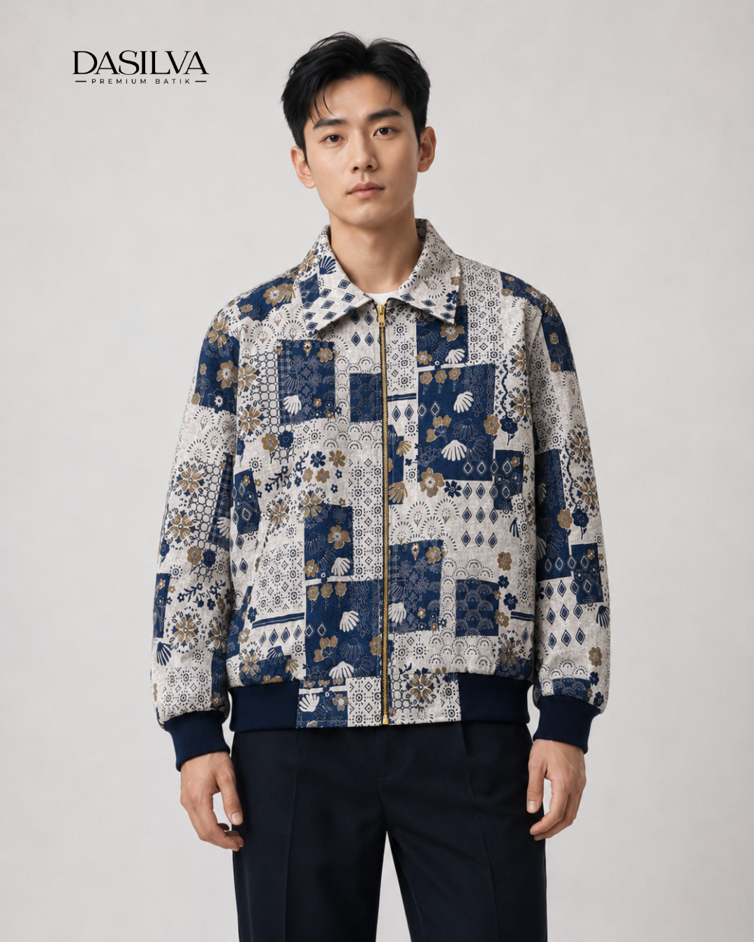 jaket bomber batik blouson motif mozaic blue