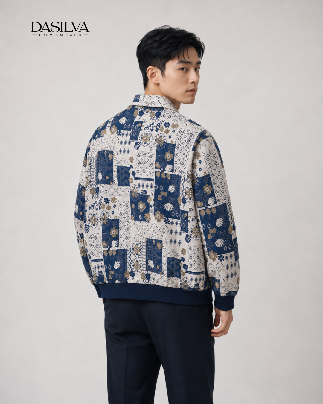 jaket bomber batik blouson motif mozaic blue