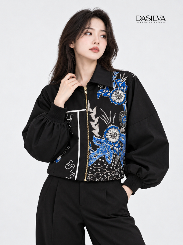 Dasilva Batik Jaket Crop Boxy Wanita Lengan Balon