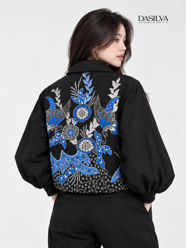 Dasilva Batik Jaket Crop Boxy Wanita Lengan Balon