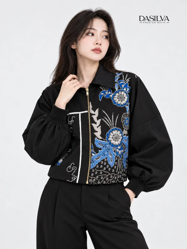 Dasilva Batik Jaket Crop Boxy Wanita Lengan Balon