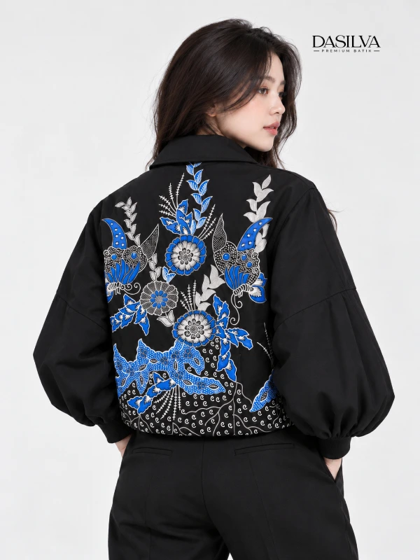 Dasilva Batik Jaket Crop Boxy Wanita Lengan Balon
