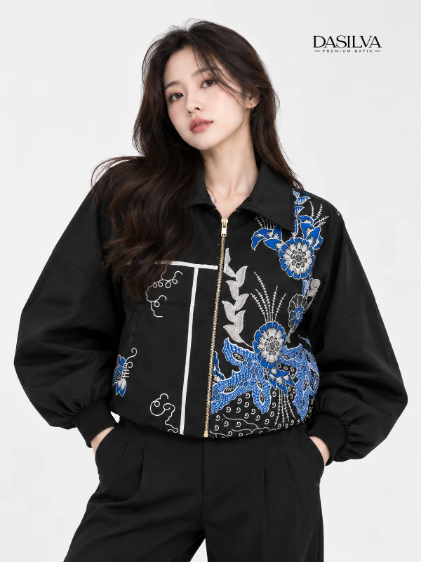 Dasilva Batik Jaket Crop Boxy Wanita Lengan Balon