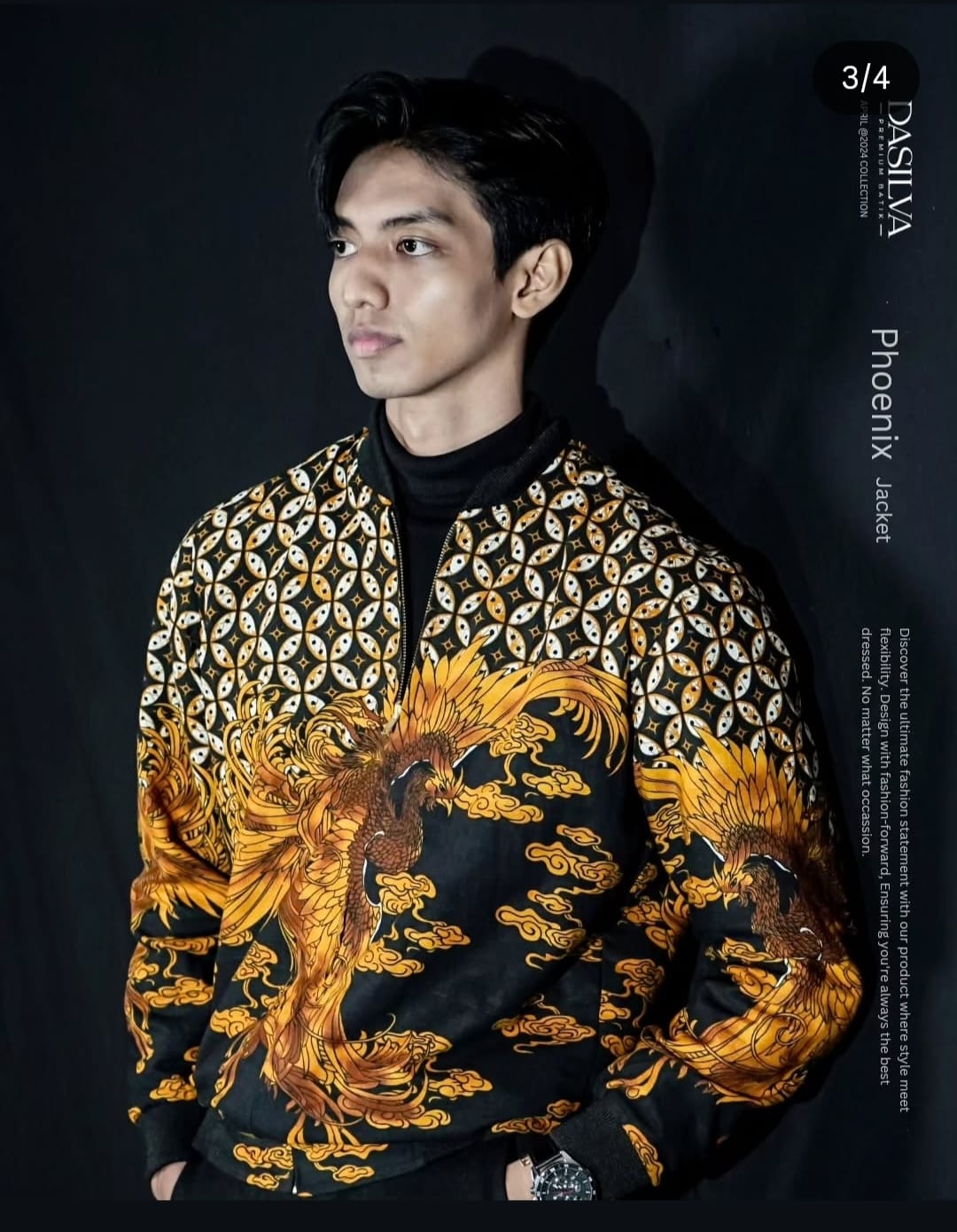 Jaket Bomber Batik Unisex Motif Burung Phoenix
