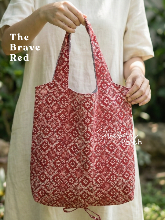 Tas Belanja Lipat Bolak Balik Batik Cap warna Merah