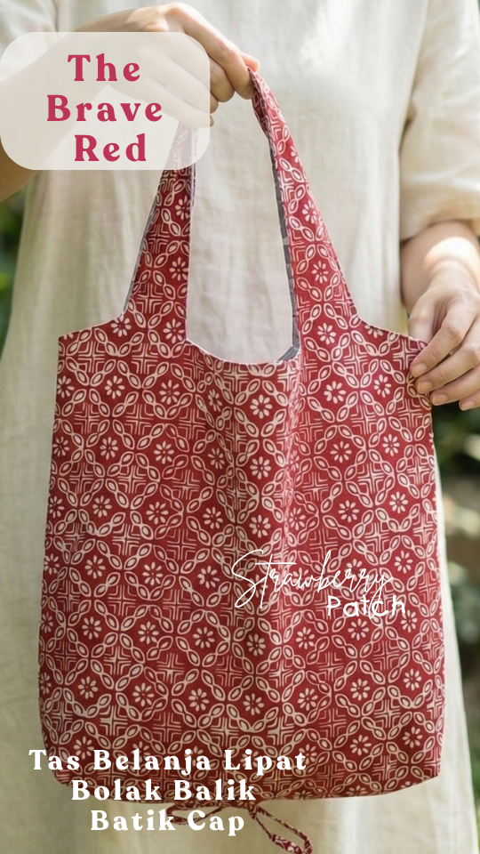 Tas Belanja Lipat Bolak Balik Batik Cap warna Merah