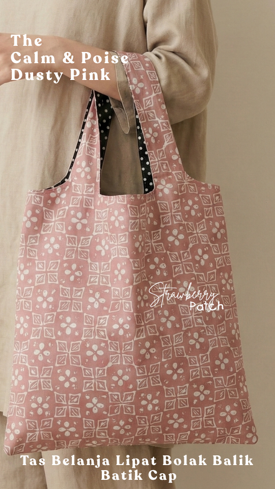 Tas Belanja Lipat Bolak Balik Batik Cap warna Dusty Pink