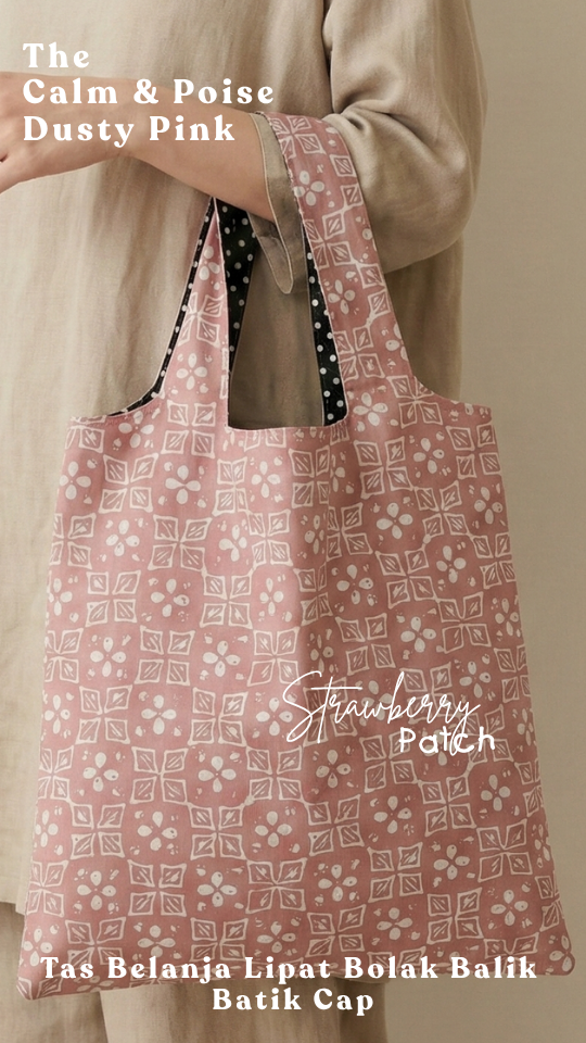 Tas Belanja Lipat Bolak Balik Batik Cap warna Dusty Pink