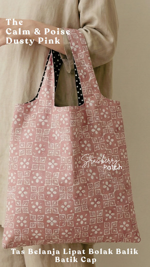 Tas Belanja Lipat Bolak Balik Batik Cap warna Dusty Pink