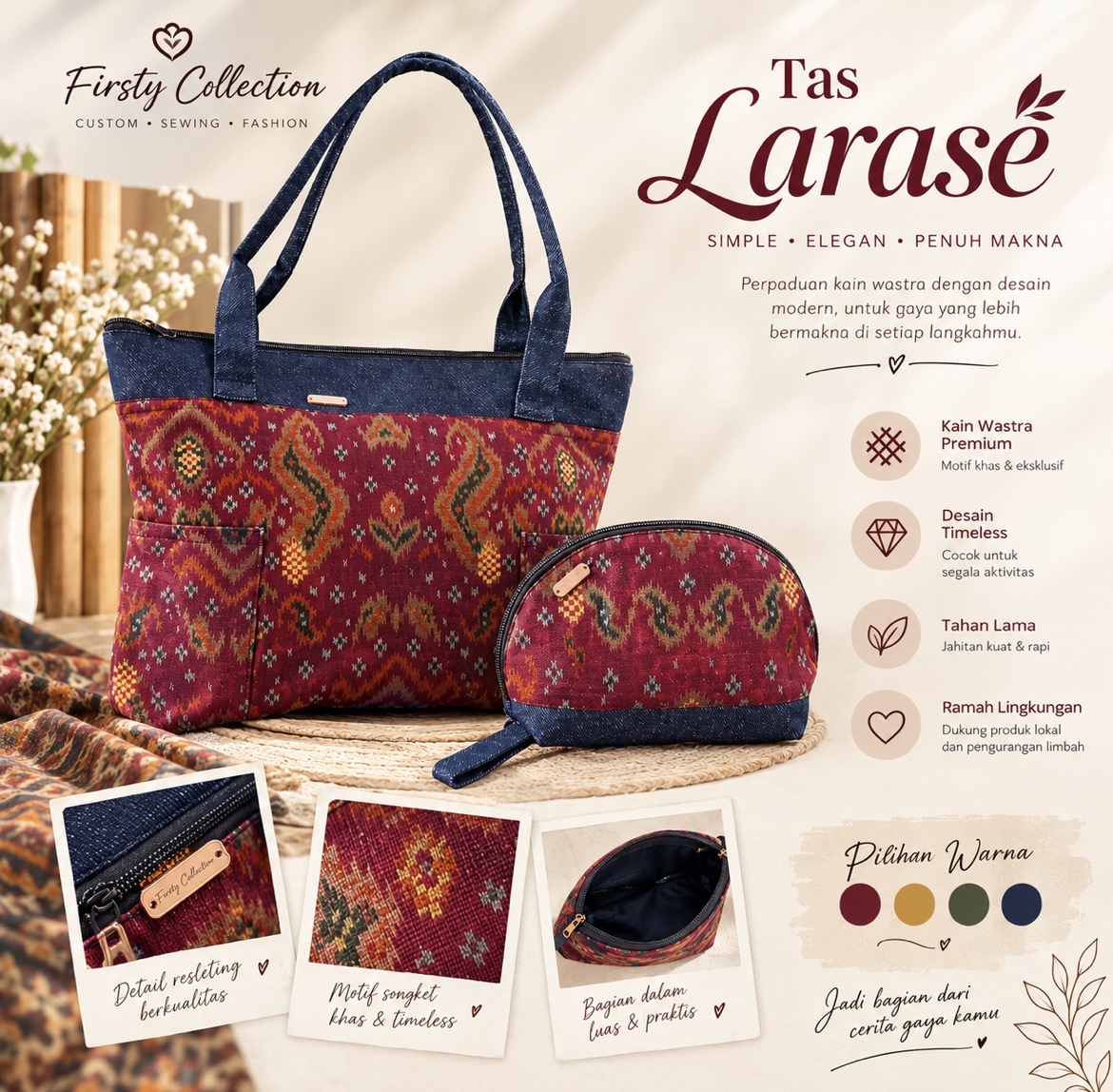 Tas Larasé – Tote Bag Wastra Premium + Pouch