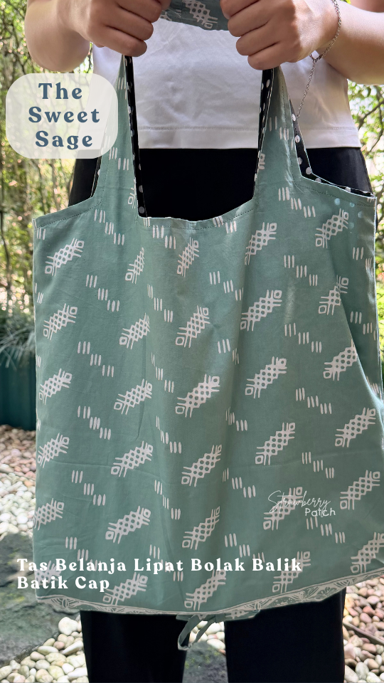 Tas Belanja Lipat Bolak Balik Batik Cap warna Hijau Sage