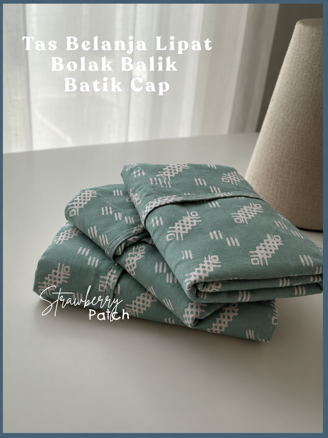 Tas Belanja Lipat Bolak Balik Batik Cap warna Hijau Sage