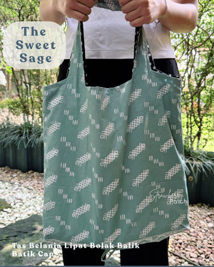 Tas Belanja Lipat Bolak Balik Batik Cap warna Hijau Sage