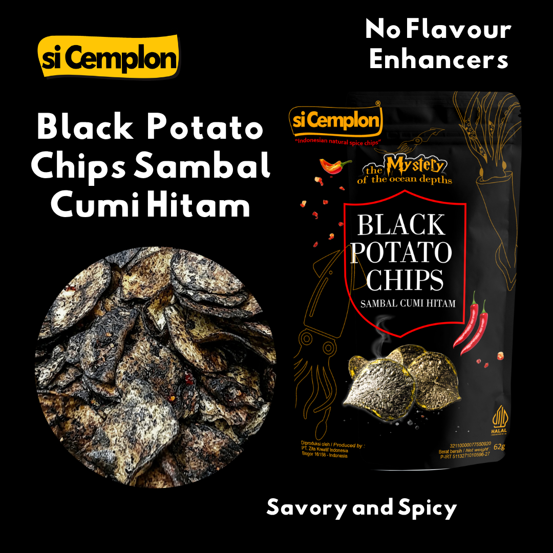 si Cemplon Black Potato Chips Sambal Cumi Hitam No MSg 62g | Keripik Kentang Panggang