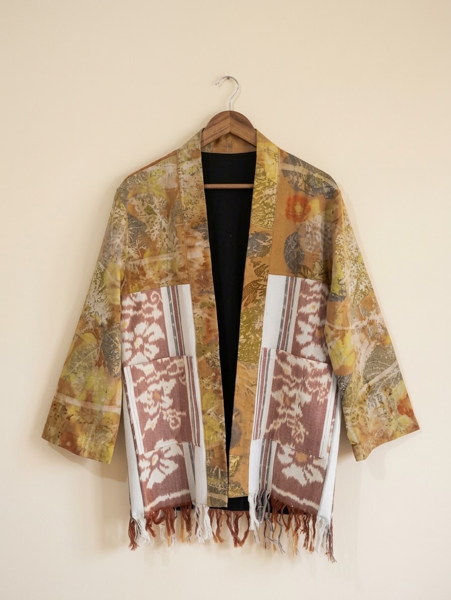 Cardigan Ecoprint Etnik Kombinasi Tenun Ikat Troso Size XL XXL Premium