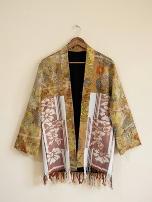 Cardigan Ecoprint Etnik Kombinasi Tenun Ikat Troso Size XL XXL Premium