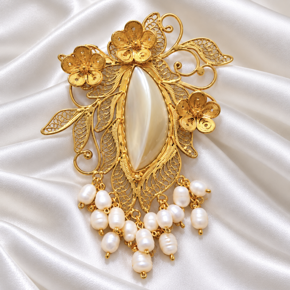 Bros Sekar Arum/ Bros Mutiara Air Tawar Gold Plated Handmade