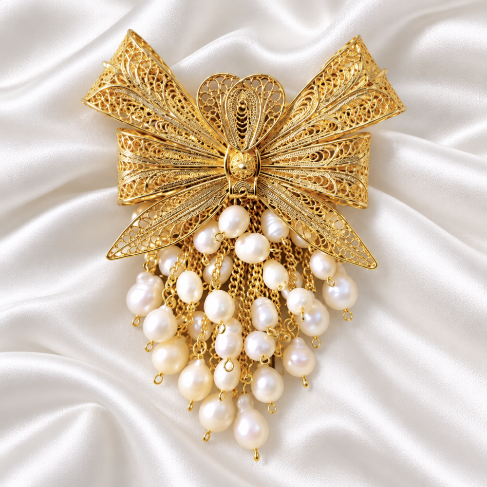 Bros Puspa Pita Mutiara/ Bros Mutiara Filigree Gold