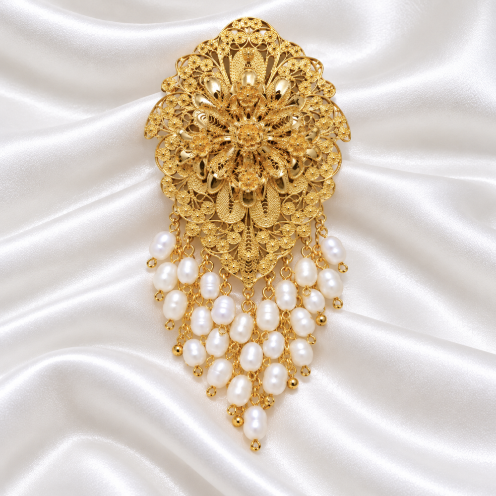 Bros Sekar Puspa Nusantara/ Bros Etnik Mutiara – Gold Filigree