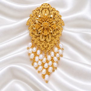 Bros Sekar Puspa Nusantara/ Bros Etnik Mutiara – Gold Filigree
