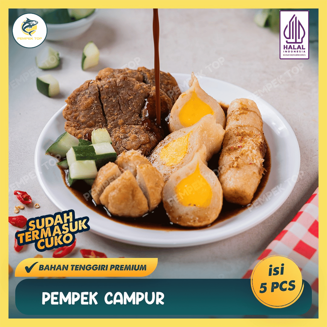 Pempek Campur Palembang Asli | Kulit Lenjer Kapal Selam Adaan + Cuko | Frozen Food Oleh Oleh Siap Masak Tinggal Goreng