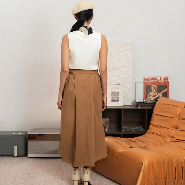 Sae. Emery Skirt - Rok Midi Wanita Camel Brown All Size - High Waist A-Line Skirt - Office & Smart Casual Look