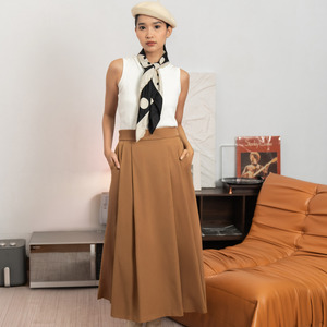 Sae. Emery Skirt - Rok Midi Wanita Camel Brown All Size - High Waist A-Line Skirt - Office & Smart Casual Look