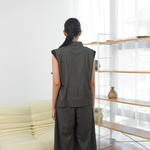 Sae. Rhea Vest Dark Grey Pinstripe - Vest Wanita Premium Tanpa Lengan - Office Look Smart Casual SM - LXL