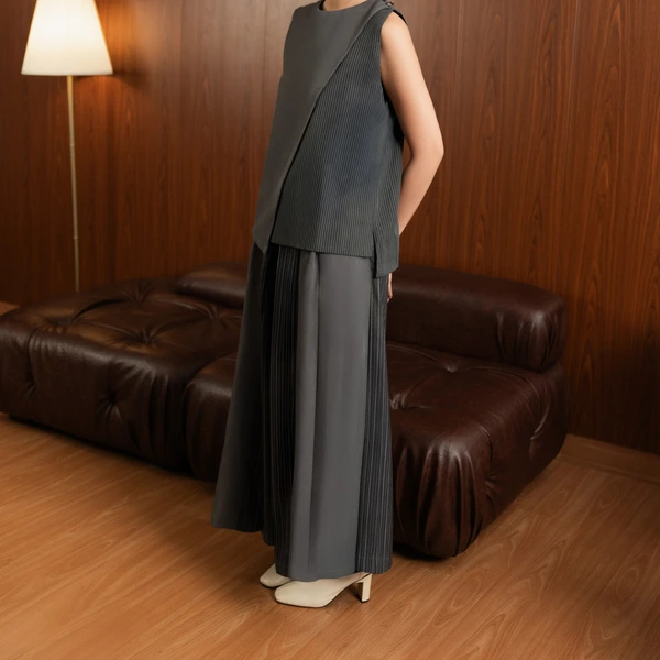 Sae. Hayes Pants Dark Grey Stripes - Celana Wide Leg Wanita High Waist- Celana Kerja Smart Casual S/M L/XL