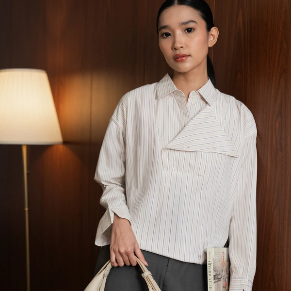 Sae. Marlow Shirt Stripes Wanita Premium - Kemeja Kerja Wanita Modern - Office Look Smart Casual SM-LXL
