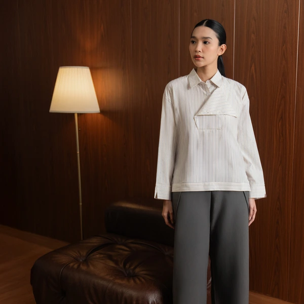 Sae. Marlow Shirt Stripes Wanita Premium - Kemeja Kerja Wanita Modern - Office Look Smart Casual SM-LXL