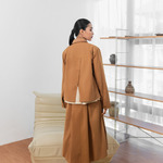 Sae. Isla Jacket Reversible Camel Brown Putih Stripe - Jaket Wanita 2-in-1 - Smart Casual Workwear S/M - L/XL
