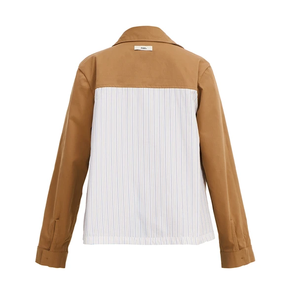 Sae. Isla Jacket Reversible Camel Brown Putih Stripe - Jaket Wanita 2-in-1 - Smart Casual Workwear S/M - L/XL
