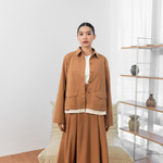 Sae. Isla Jacket Reversible Camel Brown Putih Stripe - Jaket Wanita 2-in-1 - Smart Casual Workwear S/M - L/XL