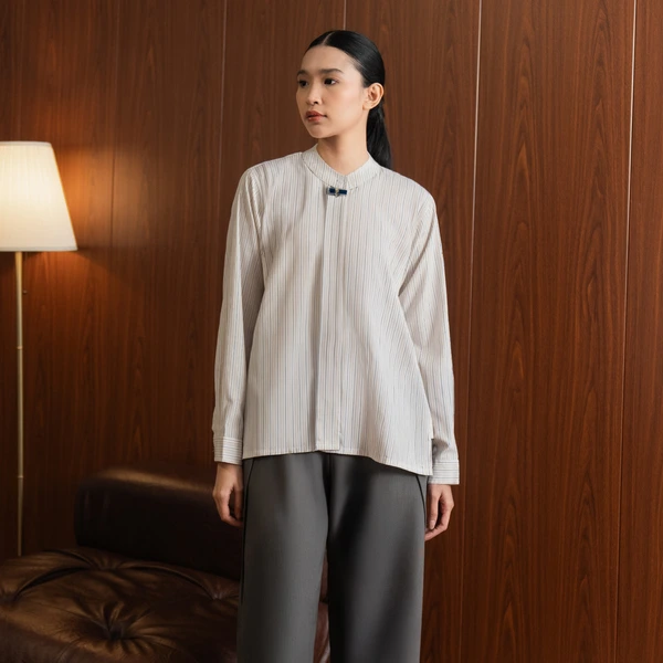 Sae. Blair Shirt White Stripe | Kemeja Wanita Modern Minimalis | Office Wear Smart Casual S/M L/XL