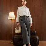 Sae. Arden Pants Dark Grey - Celana Wanita Straight Fit Panel Depan Unik - Office Workwear S/M--L/XL