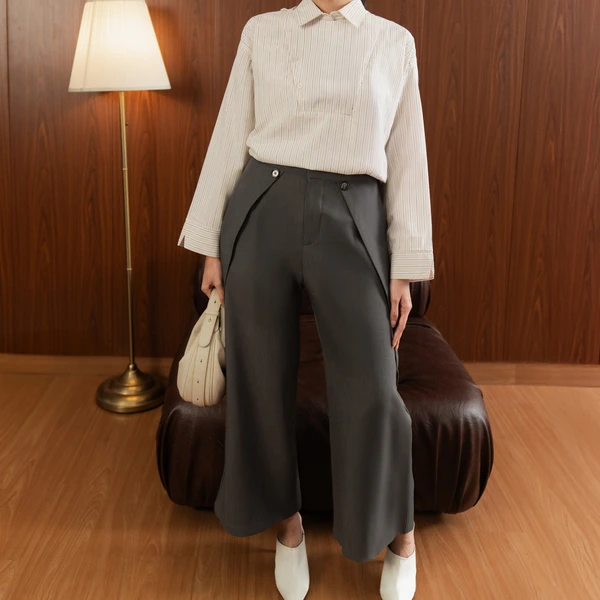 Sae. Arden Pants Dark Grey - Celana Wanita Straight Fit Panel Depan Unik - Office Workwear S/M--L/XL