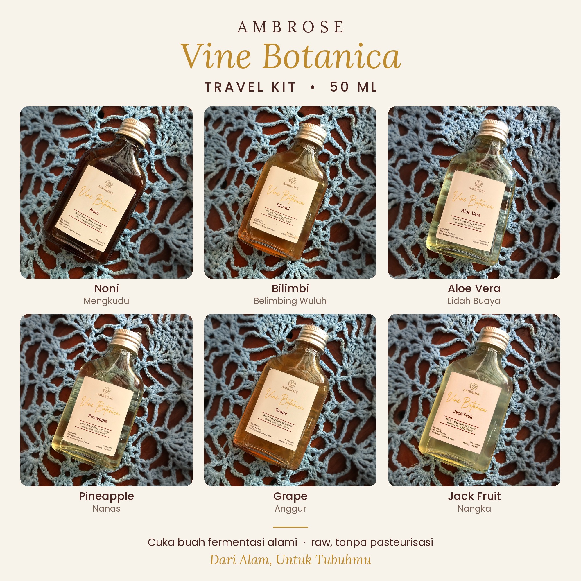 Cuka Natural Aneka Buah Lokal  50 ml Travel Kit Ambrose Vine Botanica