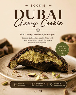 SOOKIE Dubai Chewy Cookies 1 Pcs | Dubai Chocolate Cookies Isian Pistachio Kunafa | Soft Cookies Premium Viral Halal Jakarta