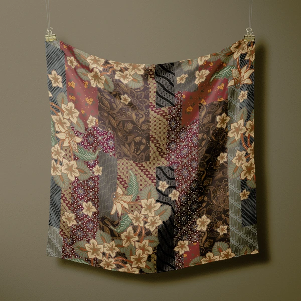 Deenha Hijab Batik Parang Abu Abu Segiempat Lasercut Voal Premium